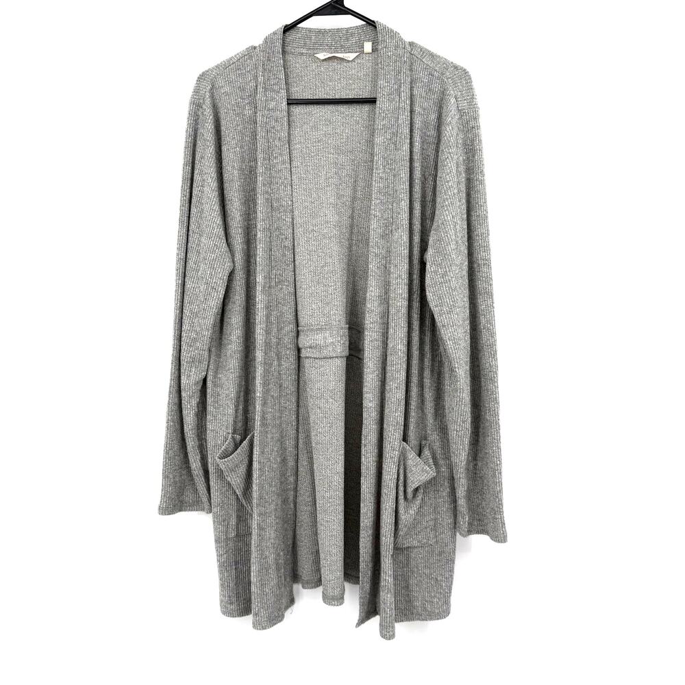 Soft Surroundings Size XL Gray Open Front Long Line Cardigan with Pockets